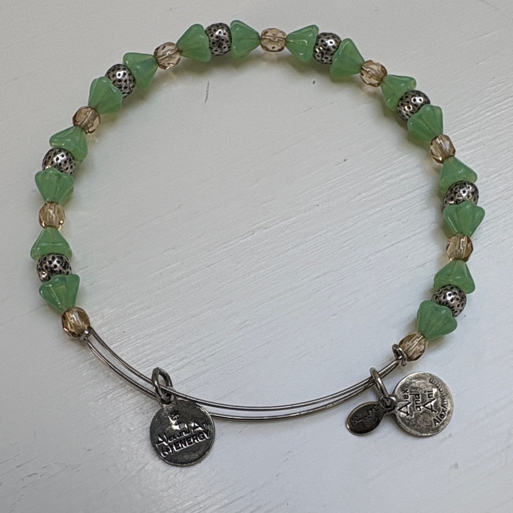 Alex and Ani Style Green Beaded Bangle